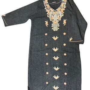 Embroidered Gray and Gold Dress